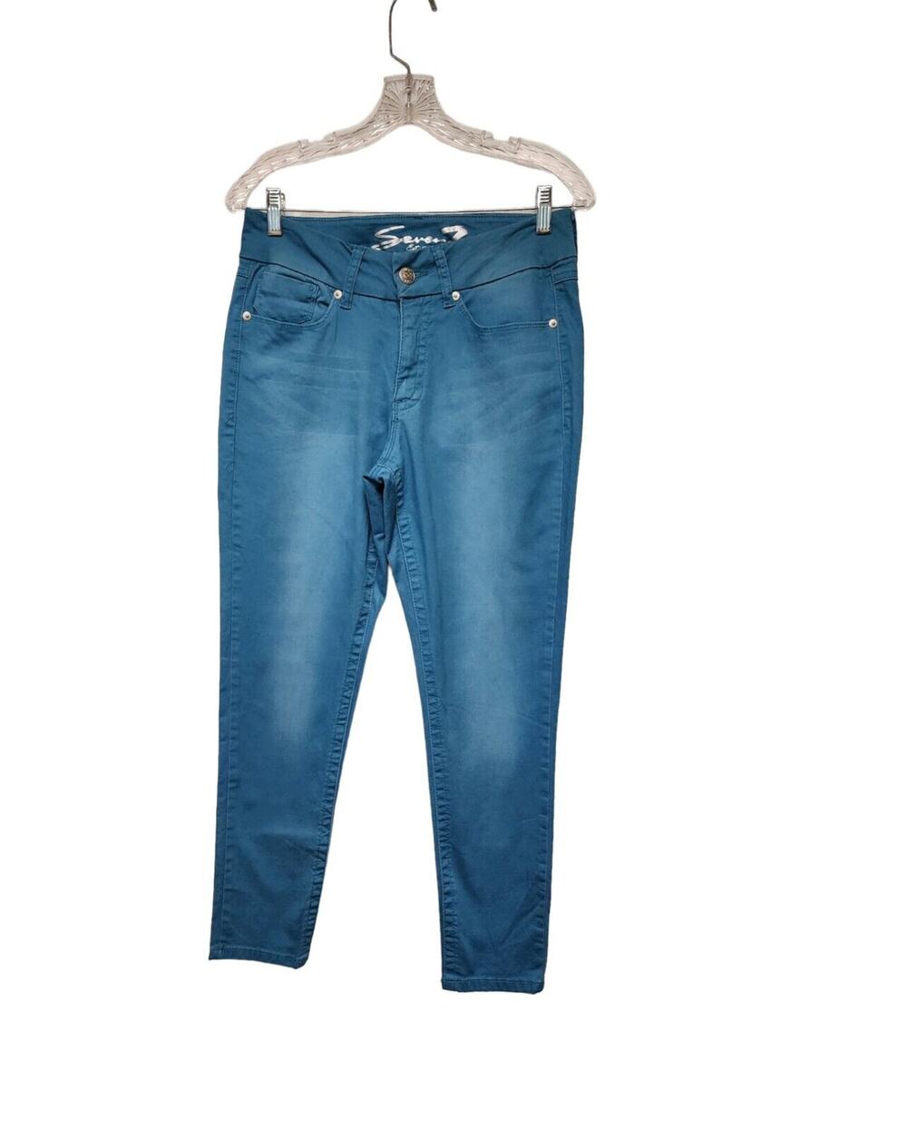 Seven7 Jeans Size 10 Aqua Teal Blue Tummyless Ankle Skinny Fit Pants
